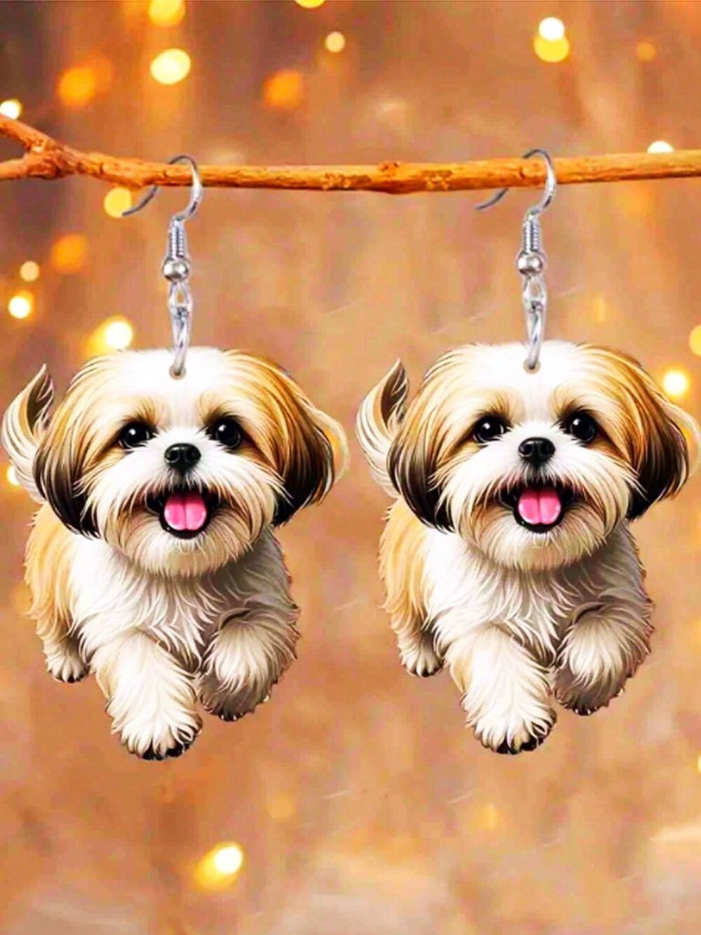 [NEW] WOMEN'S SHIH TZU EARRINGS HARD ACRYLIC RESIN ***